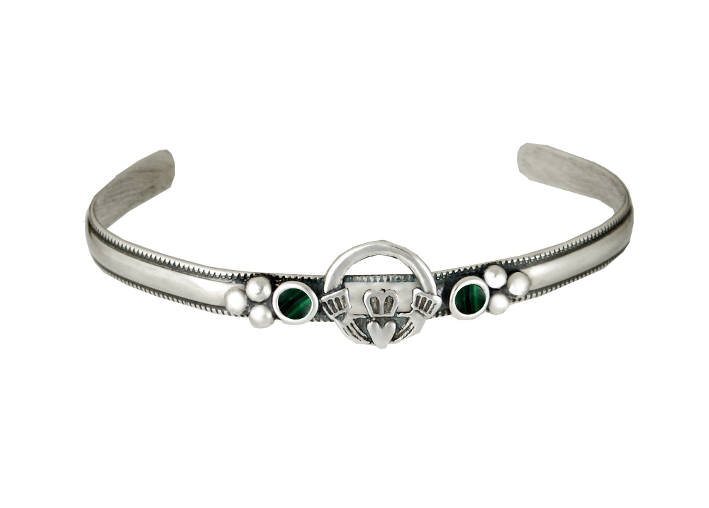 Sterling Silver Claddagh Cuff Bracelet With Malachite